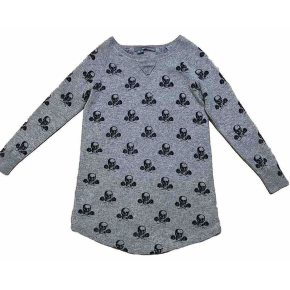 360 Cashmere Womens XS Skull Roses Wool Cashmere Sweater Gray Black Long Sleeve - Picture 1 of 9